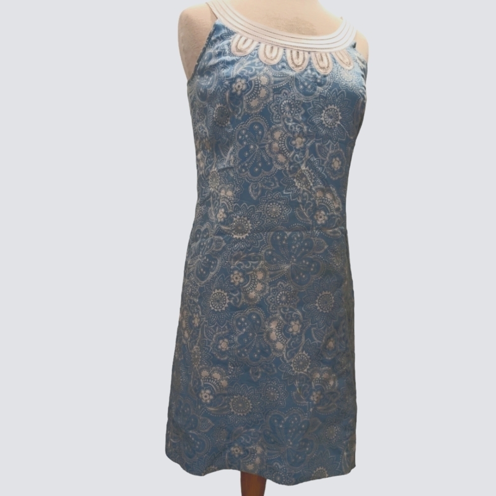 Ann Taylor Loft Blue Floral Shift Midi Dress